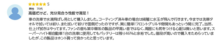 価格に見合う性能と風力に満足したという購入者レビュー